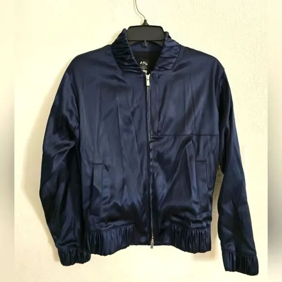 Athletic Propulsion Labs APL Varsity Jacket Satin Navy Blue Size Small